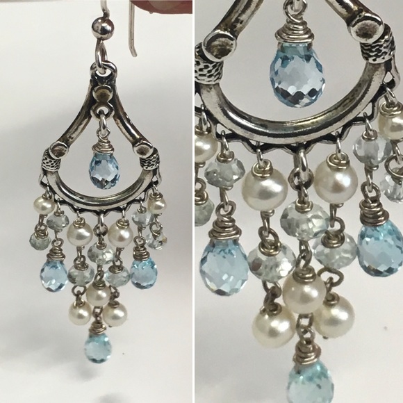 Aquamarine & Pearl Chandelier Earrings - Picture 5 of 8